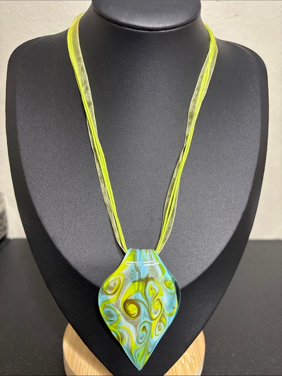 Source Unknown Jewelry - Handmade Turquoise Lime Dichroic Glass Pendant Necklace